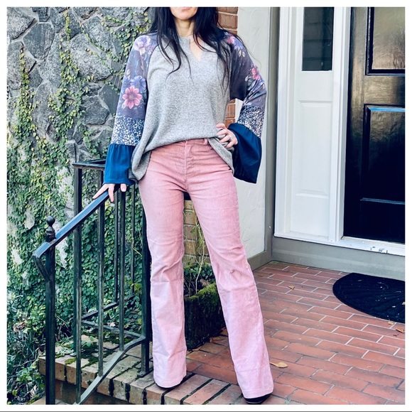 Retro chic wide leg rose corduroy pants - Picture 9 of 10